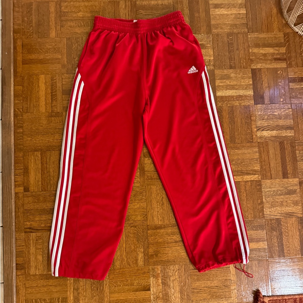 adidas Red Track Pants with White Stripes